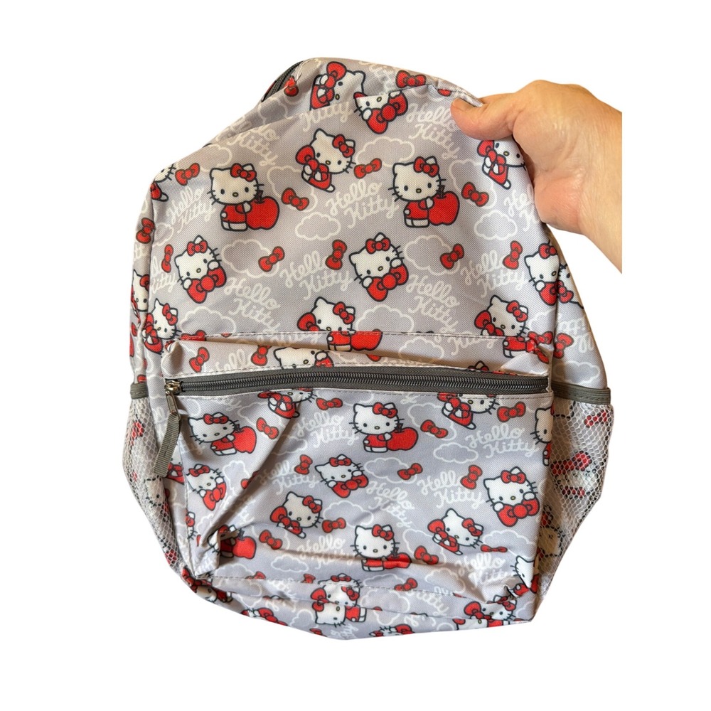 Hello Kitty Backpack Grey Clouds Bows Kids School Bag NWT